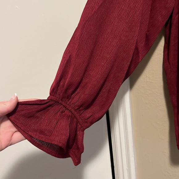 Plum Blouse Ruffled - Cuffed Sleeve - Picture 3 of 6